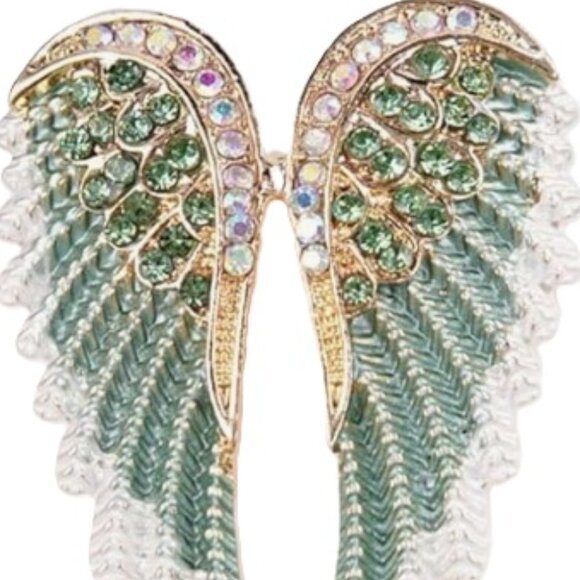 Vintage Gold & Green Angel Wing Brooch - Picture 2 of 3